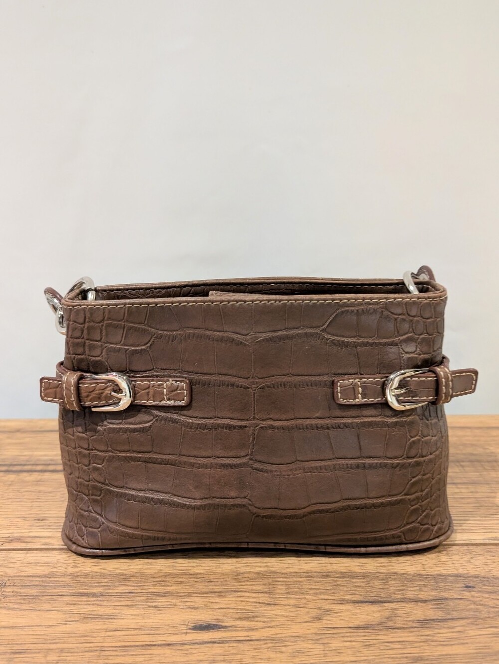 Tommy Hilfiger Purse Brown/Tan Croc Embossed with Silver Accents. Y2K